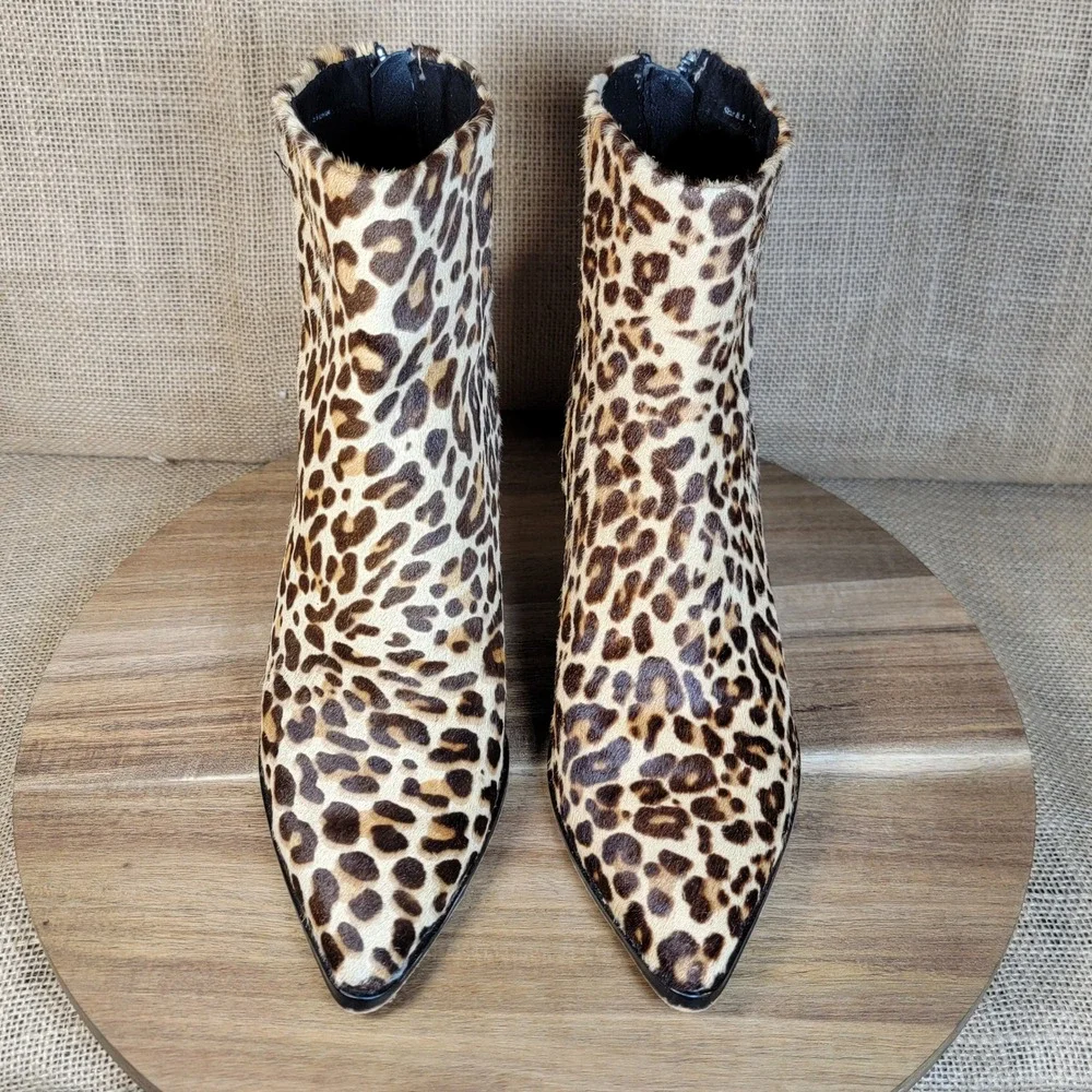 Dolce Vita Ankle Boots Leopard Print Calf Hair Pointed Toe Block Heel Women 9.5